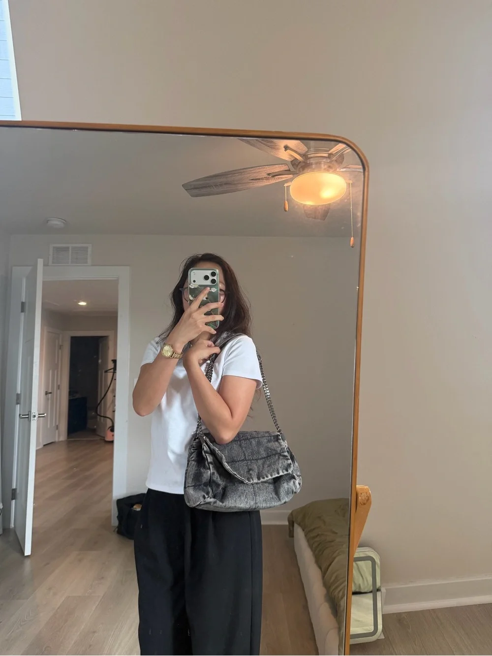 ZARA jean Black Textured Shoulder Bag with Chain Strap